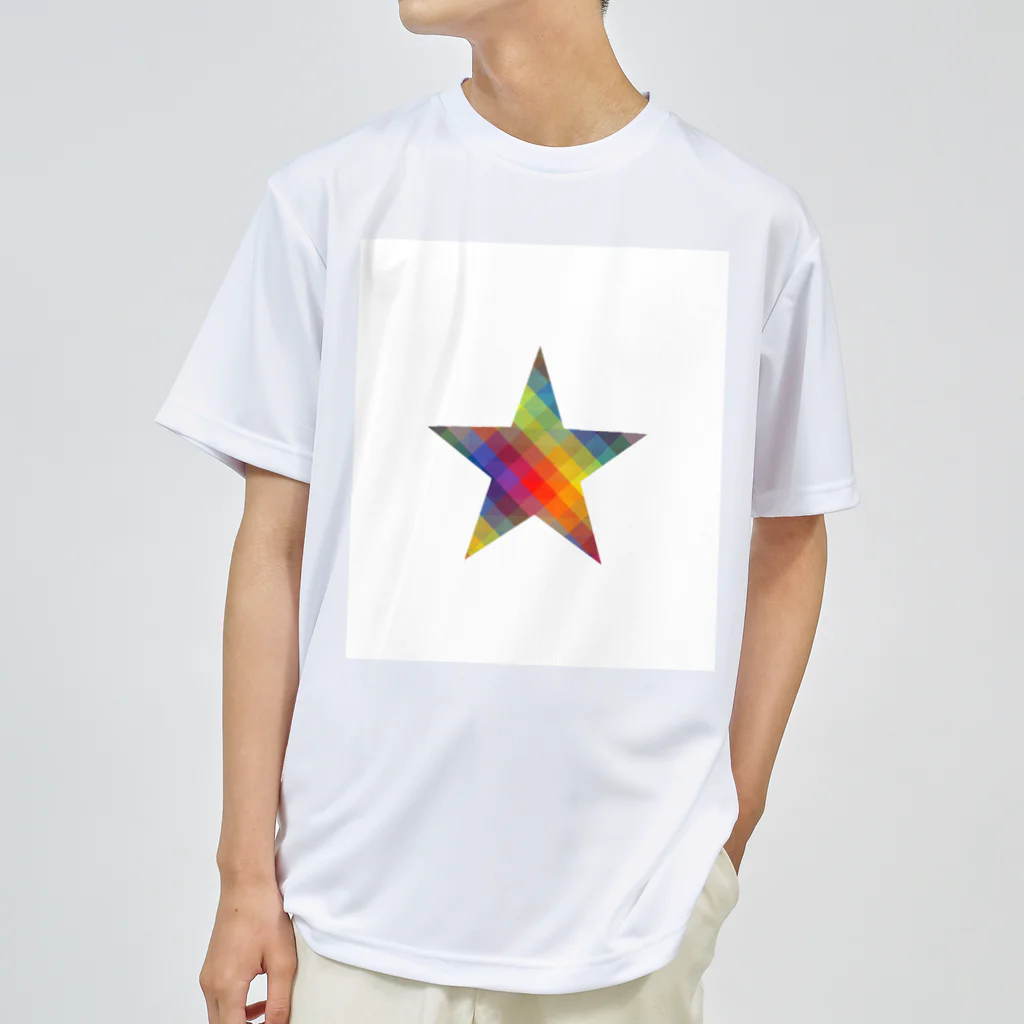 綺麗何学模様の虹×スター×虹（ホワイト） ドライTシャツ