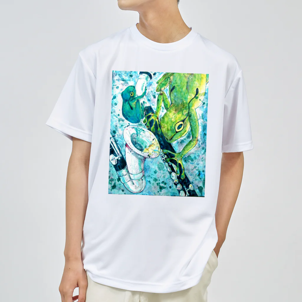 志瓜のSUZURIのカエルとアルトクラリネット ドライTシャツ