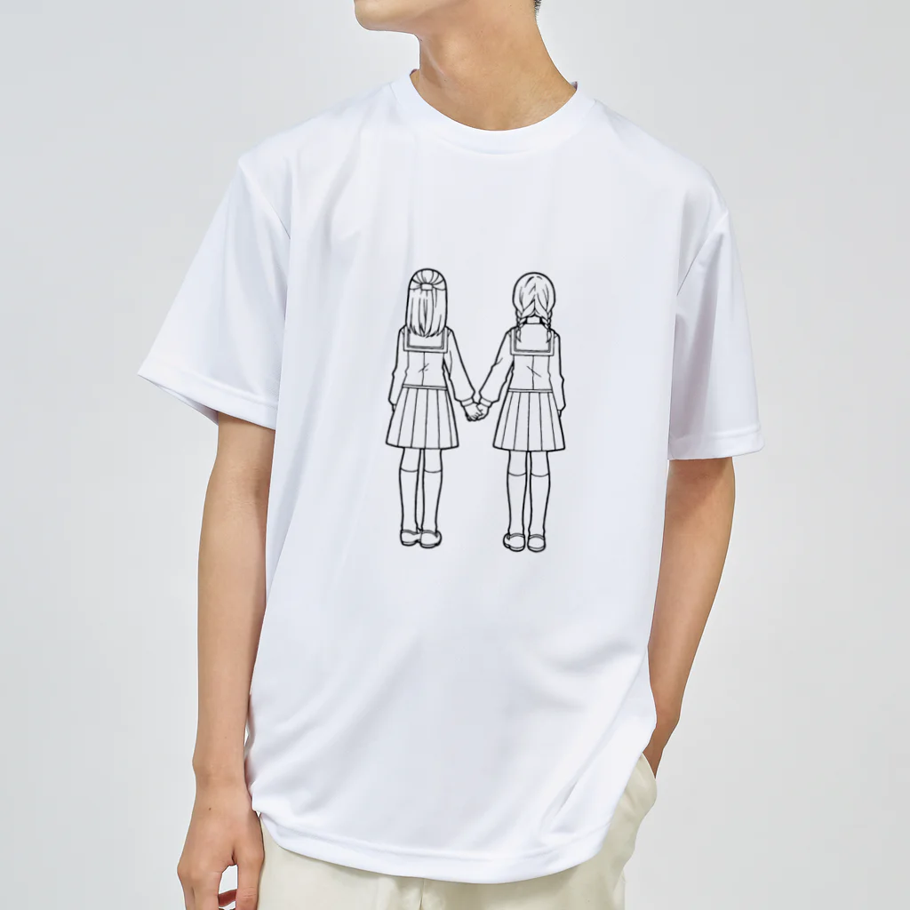 オペラの手を繋いだ二人の少女（線画） ドライTシャツ