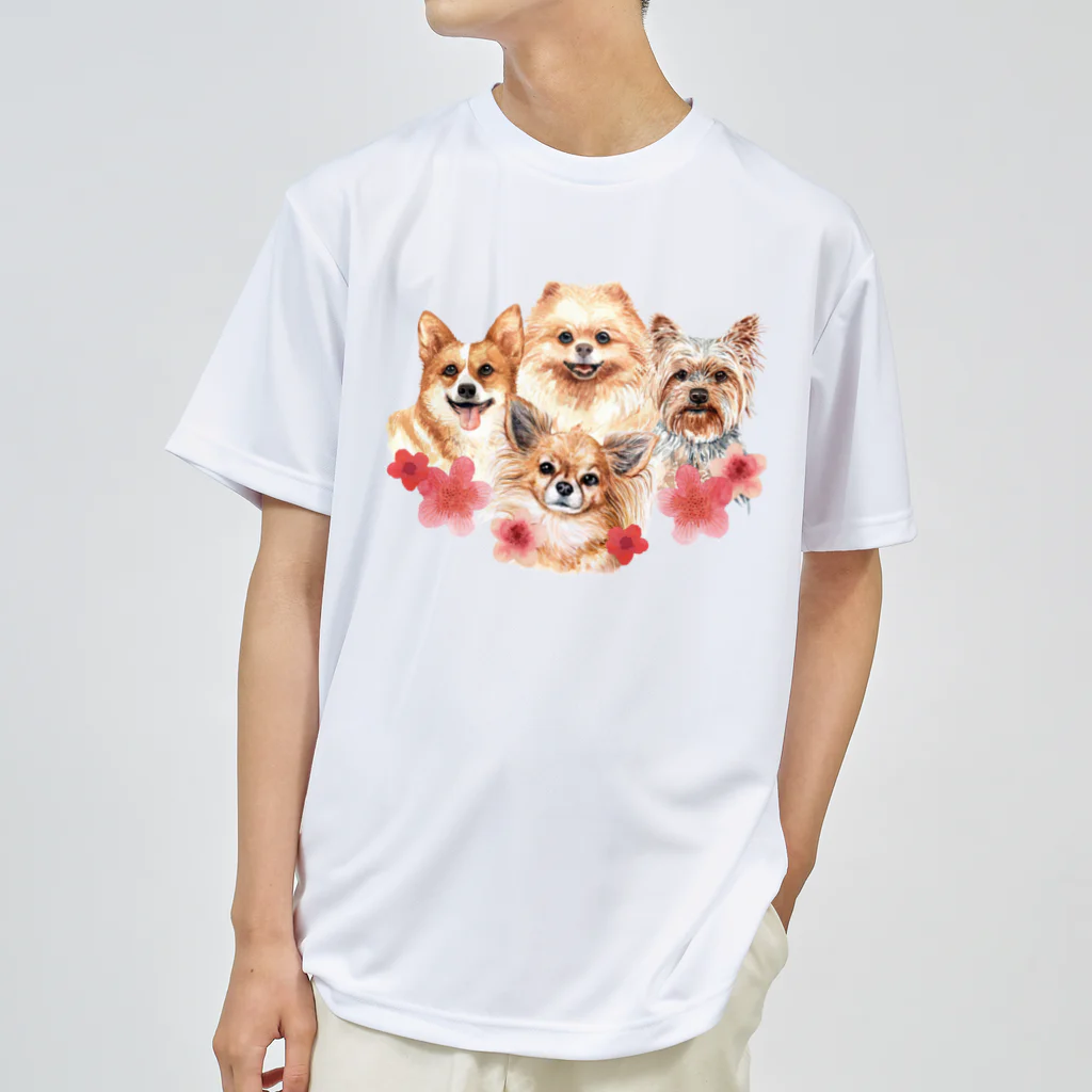 SANKAKU DESIGN STOREのお花の似合う小さい犬たち。 Dry T-Shirt