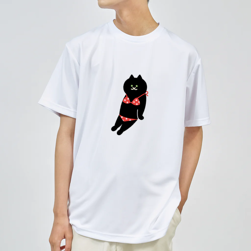 SUIMINグッズのお店の【大】赤いビキニのねこ Dry T-Shirt