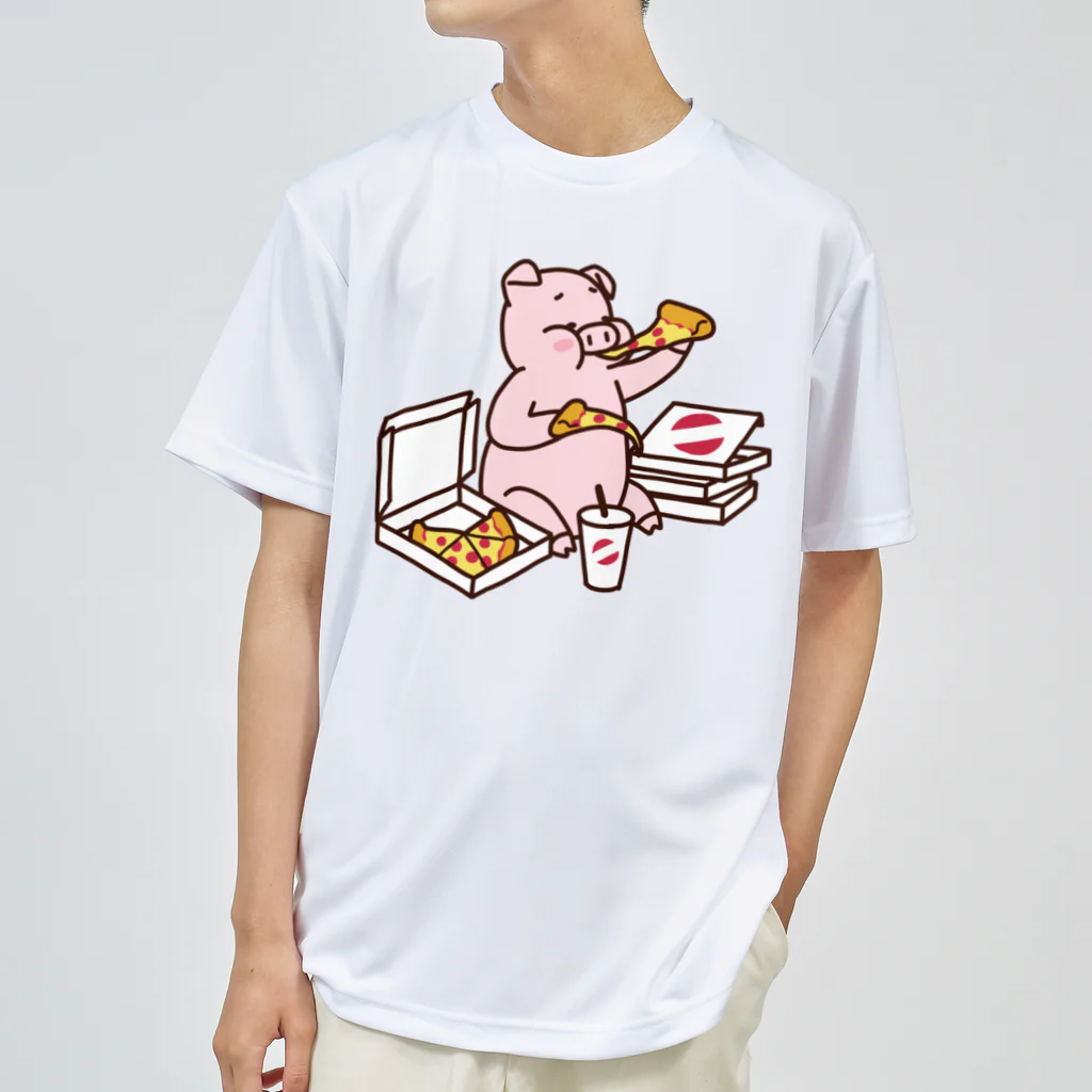 ichomaeのピザを食べるブタ（カラー） ドライTシャツ