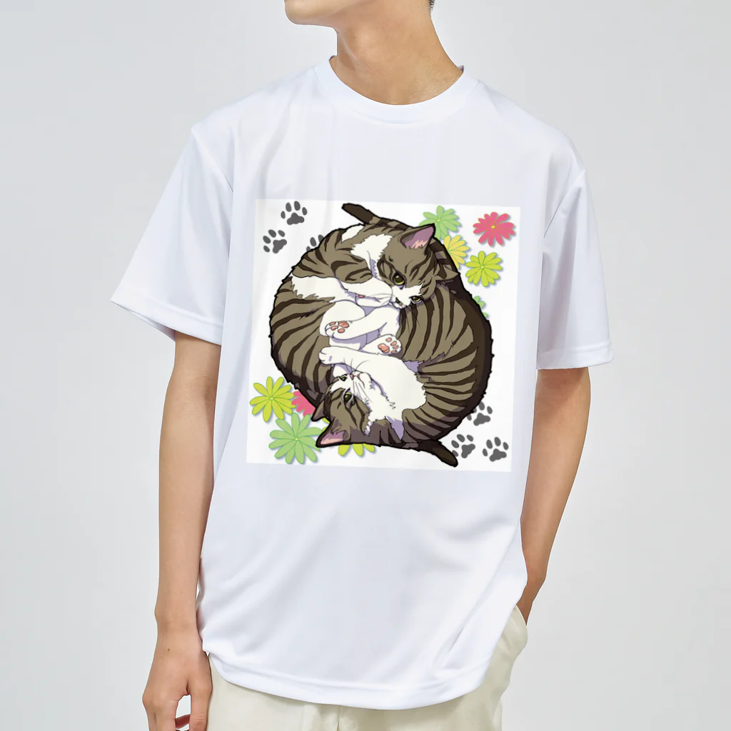 大江戸のくるくる猫たち（背景無） ドライTシャツ