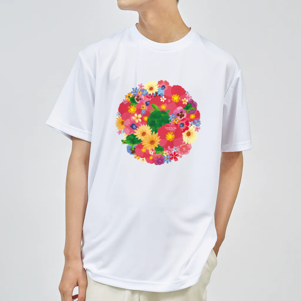 Turtle56tanのLove Turtle Flower Circle ドライTシャツ