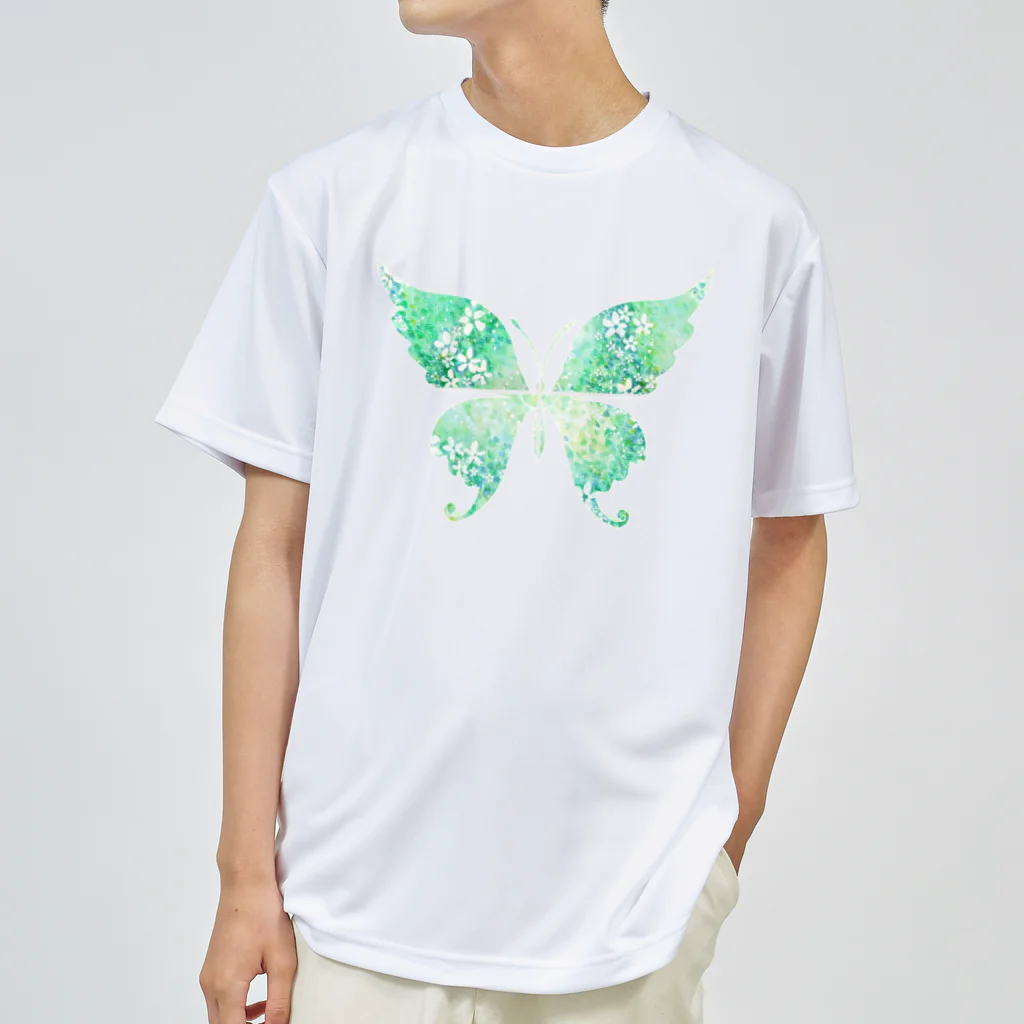 碧音　~aone~　（SUZURI)のGreen Butterfly Dry T-Shirt