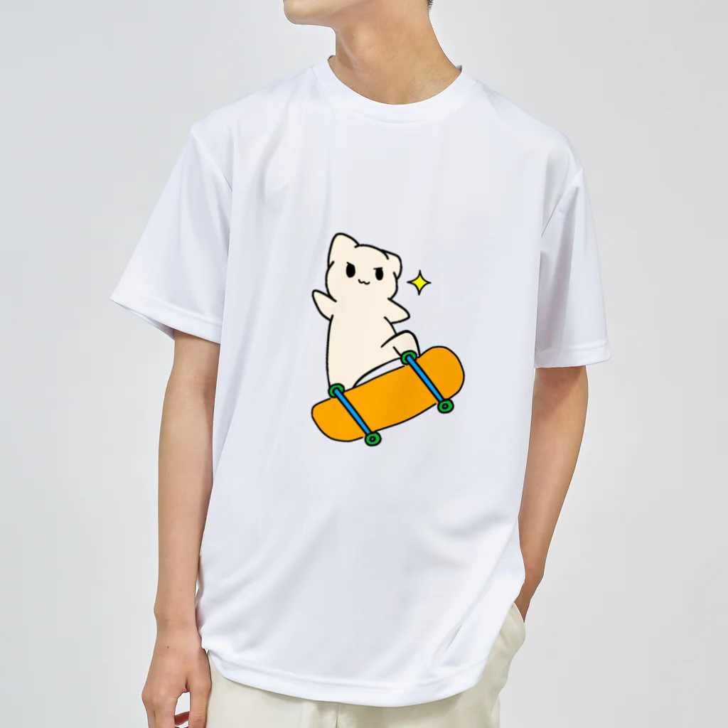 鈴屋敷（SUZURI店）のネコも飛びます！スケボーにゃんこ Dry T-Shirt