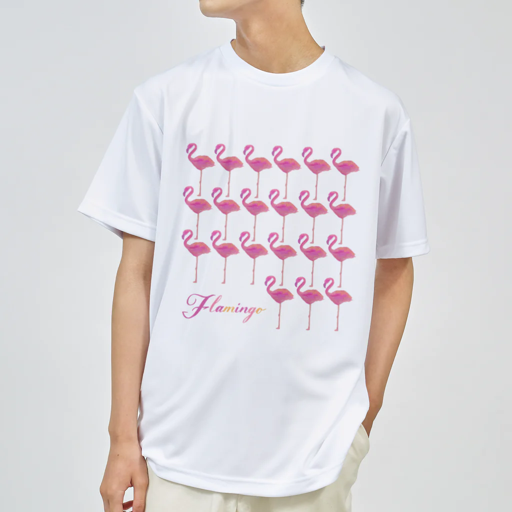 mojitoiro（もじといろ）のフラミンゴ Flamingo たくさん Dry T-Shirt