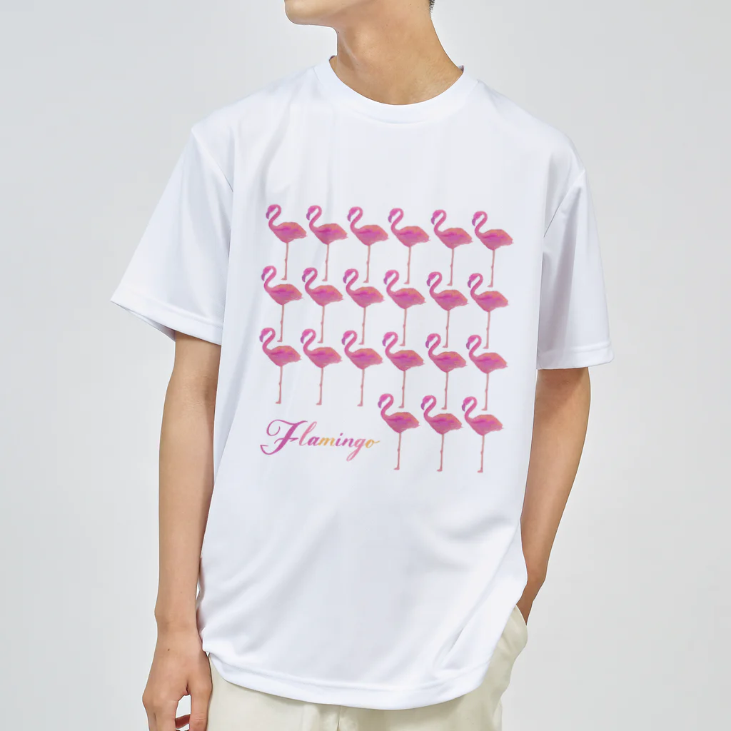 mojitoiro（もじといろ）のフラミンゴ Flamingo たくさん ドライTシャツ