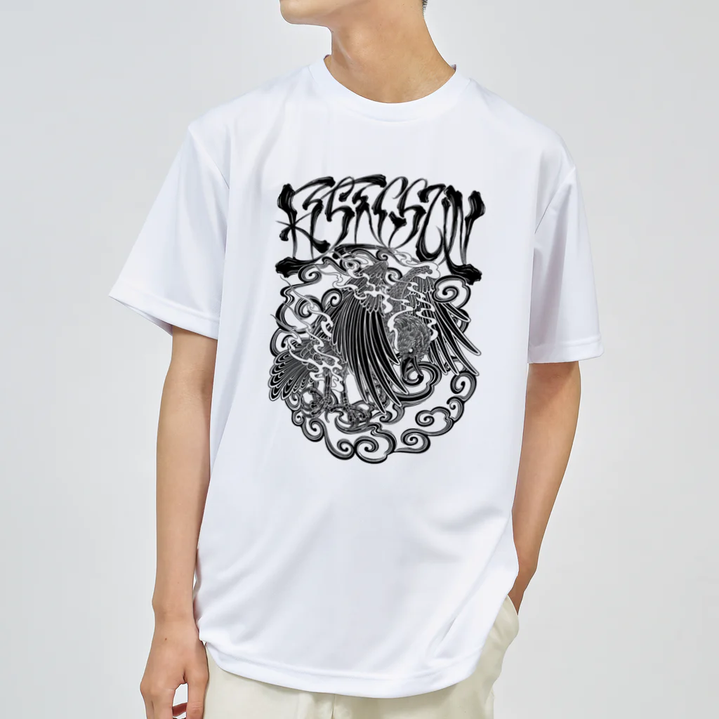 Y's Ink Works Official Shop at suzuriのRising sun Crow (Black Print) ドライTシャツ