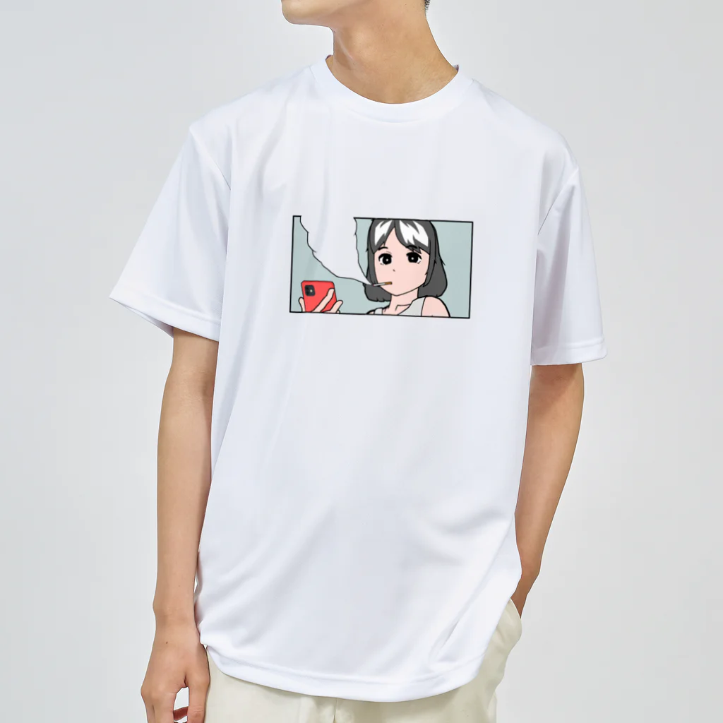 かわかわああのタバコとスマホと女 ドライTシャツ