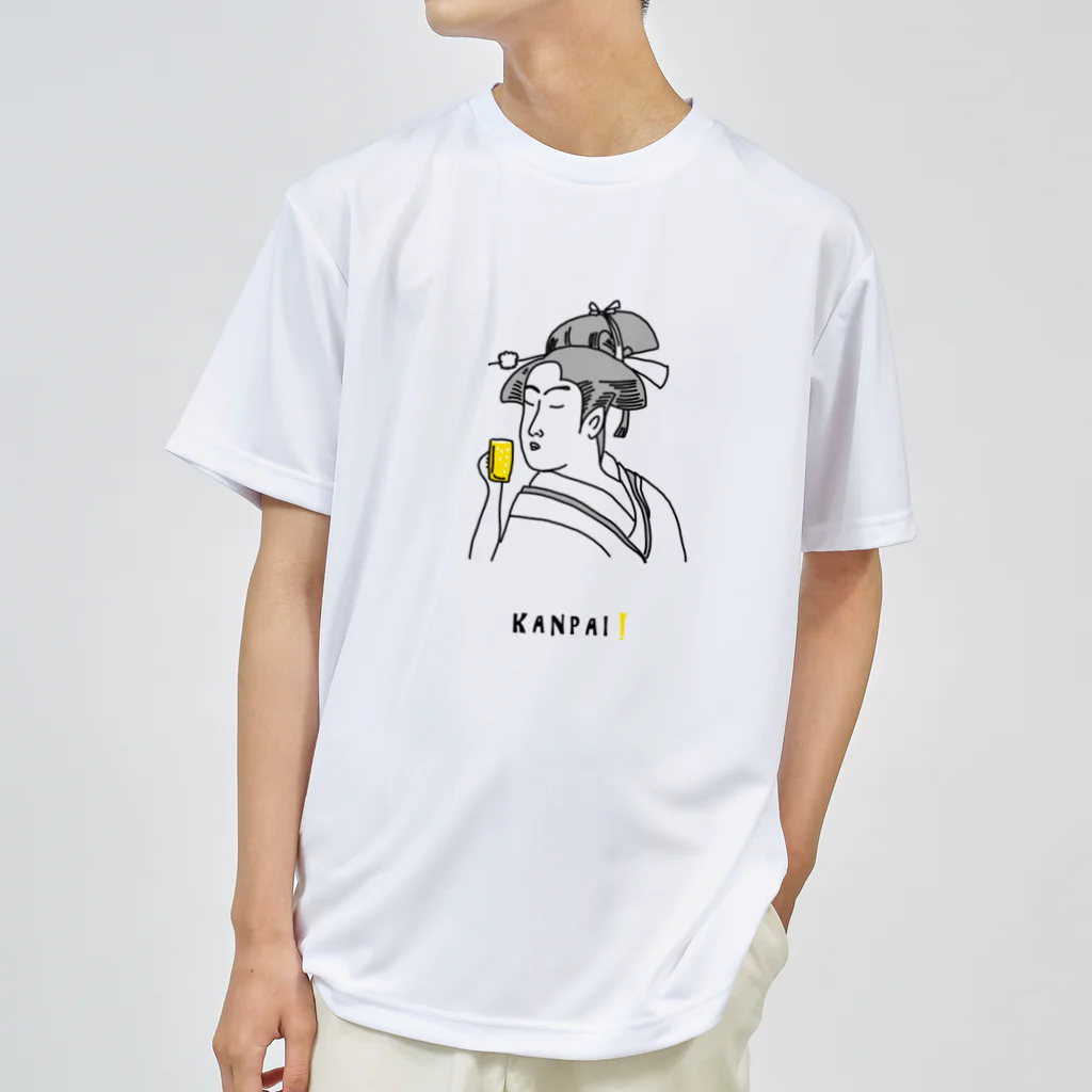 ビールとアート TM-3 Designの名画 × BEER（美人画）黒線画 Dry T-Shirt