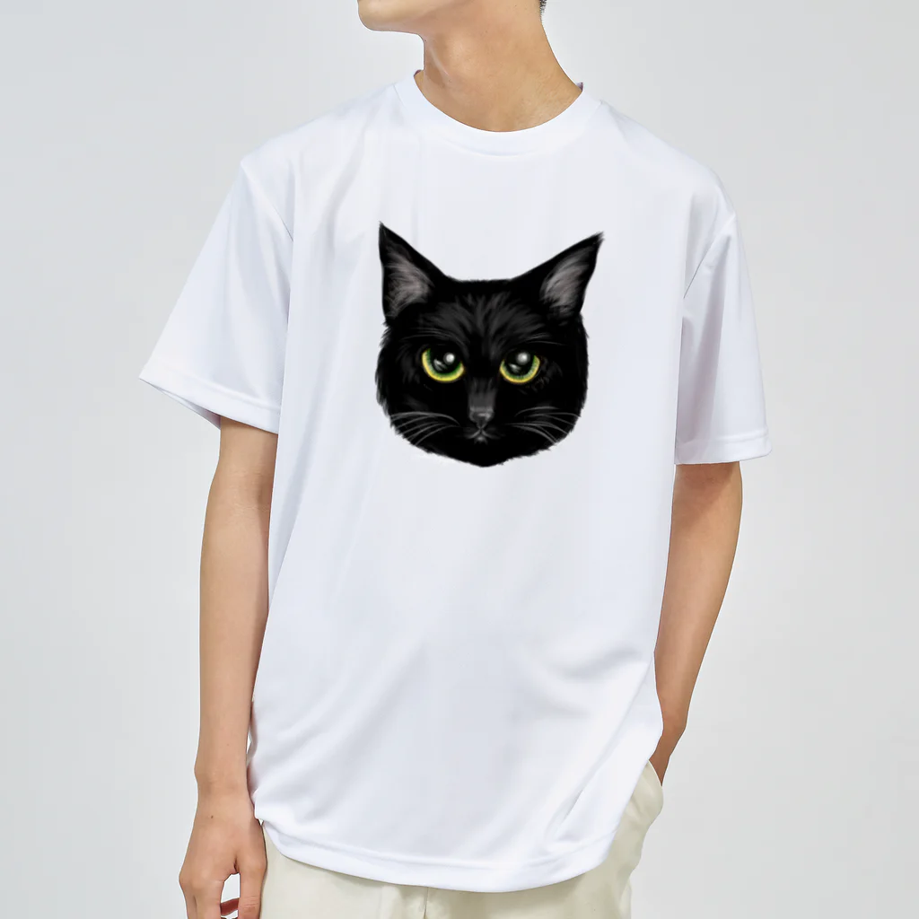 WataMayuroom☆の大きな瞳黒猫 ドライTシャツ