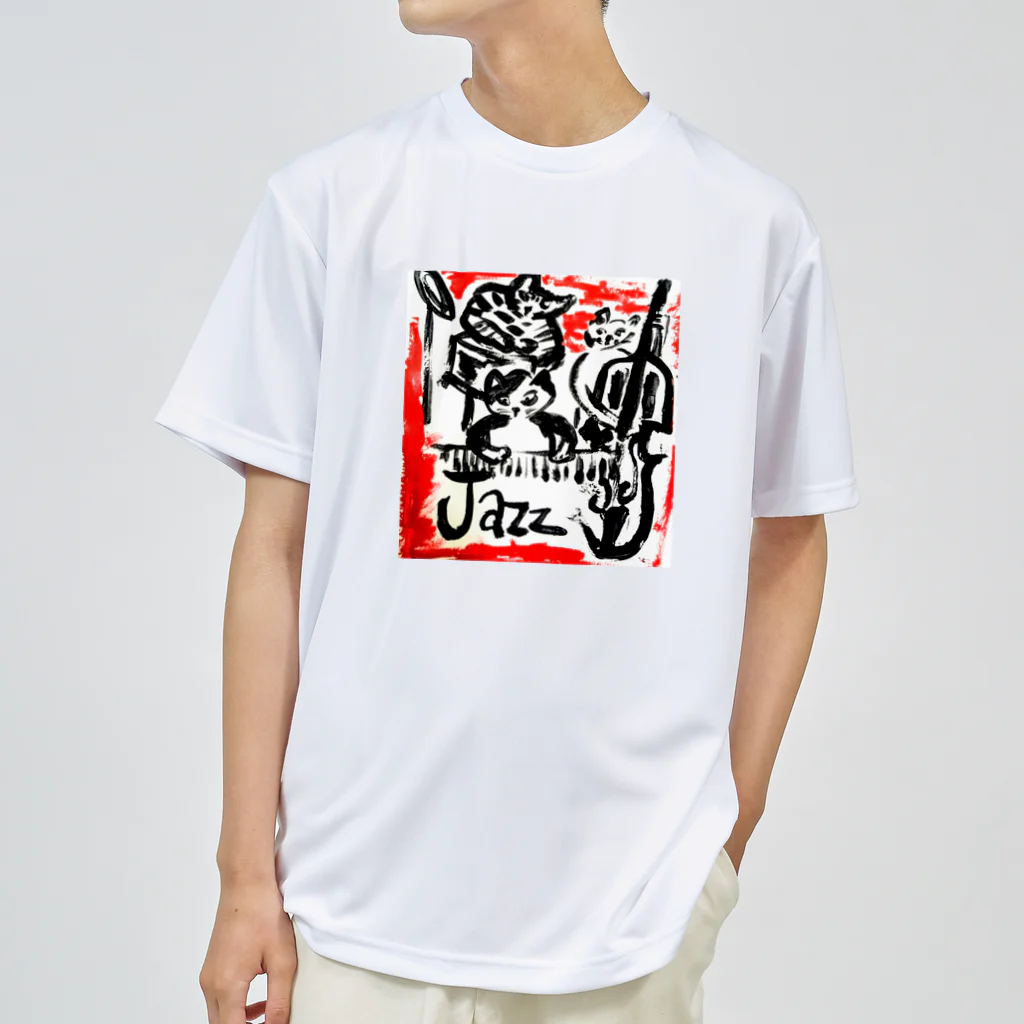 猫Tシャツなどカレラ栂並やりたい放題Tシャツ屋のJazz　ビアノトリオ猫　 Dry T-Shirt