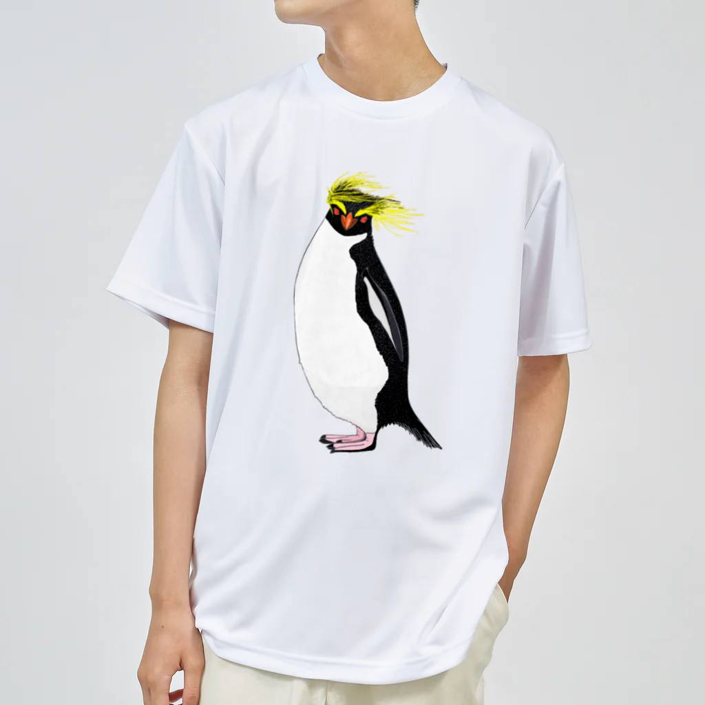 LalaHangeulの　風に吹かれるイワトビペンギンさん(文字無しバージョン ドライTシャツ