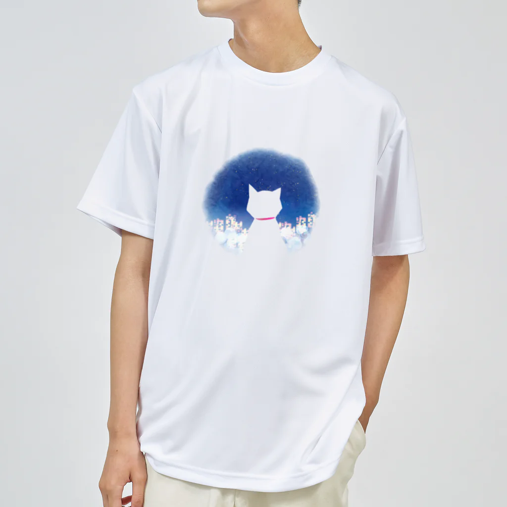 サワネチヒロのショップの夜のネオンと猫 ドライTシャツ