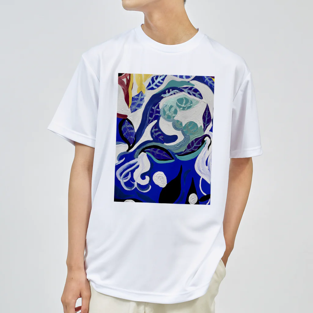 NIL の紺碧の葉魚と花❷ ドライTシャツ