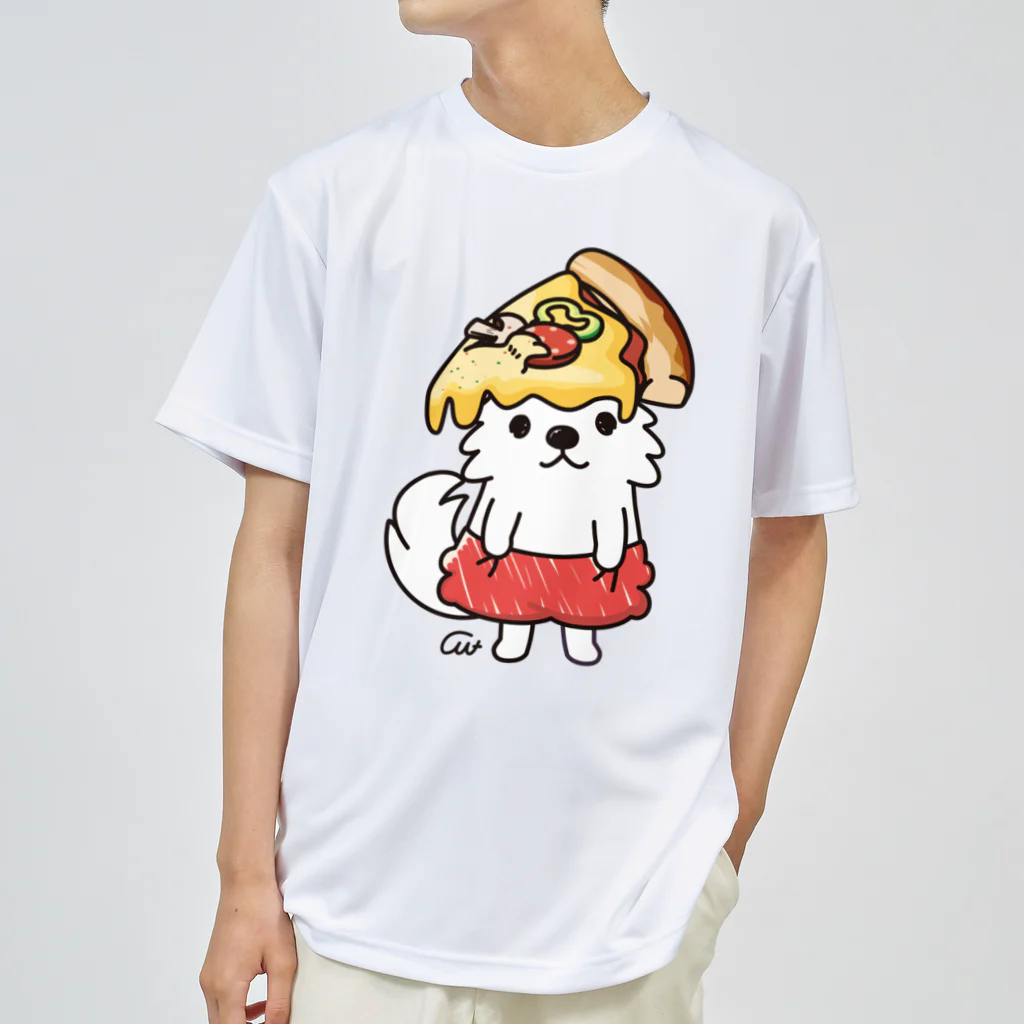 イラスト MONYAAT のPIZZAゲットした　ポメラニアン ドライTシャツ