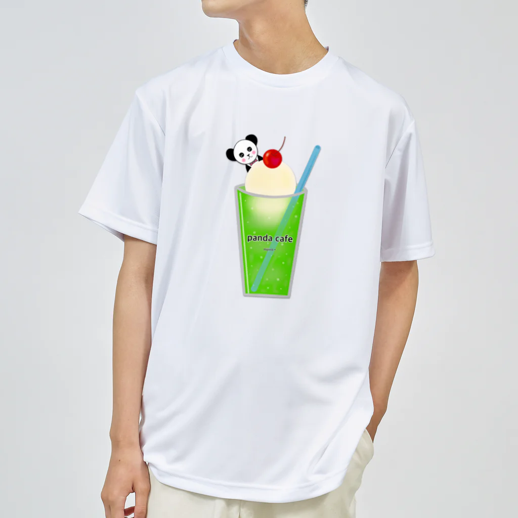 虹色PLUSのパンダカフェ　クリームソーダひょっこりパンダ ドライTシャツ