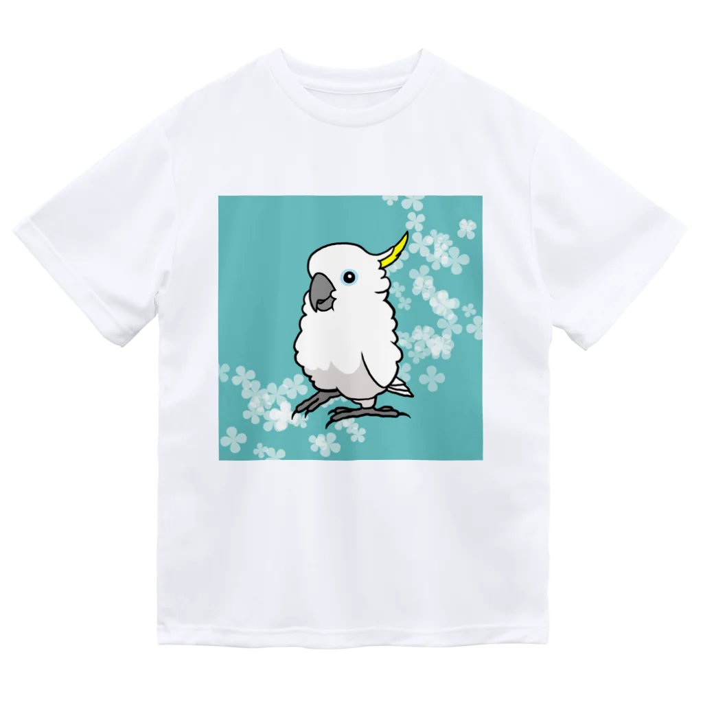 white-cockatooの花とキバタン ドライTシャツ