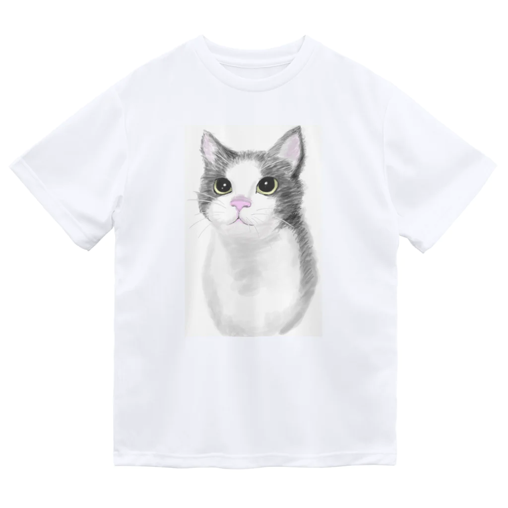 お猫様大好きナスビのハチワレ猫 ドライTシャツ