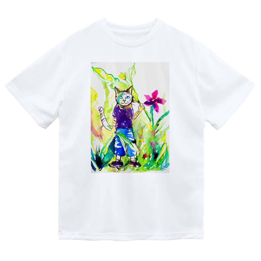 あおニャーマンの猫の少年 ドライTシャツ