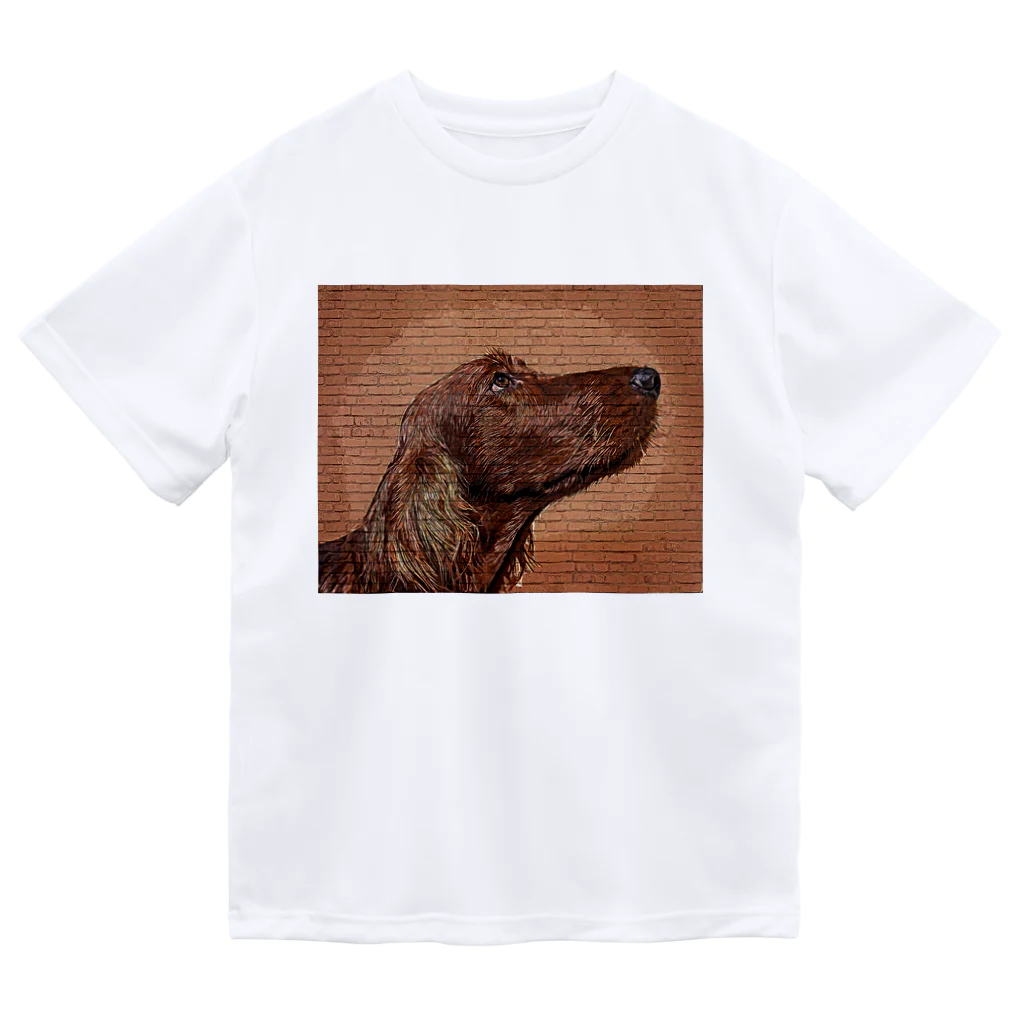 【CPPAS】Custom Pet Portrait Art Studioのアイリッシュセッタードッグ - レンガブロック背景 Dry T-Shirt