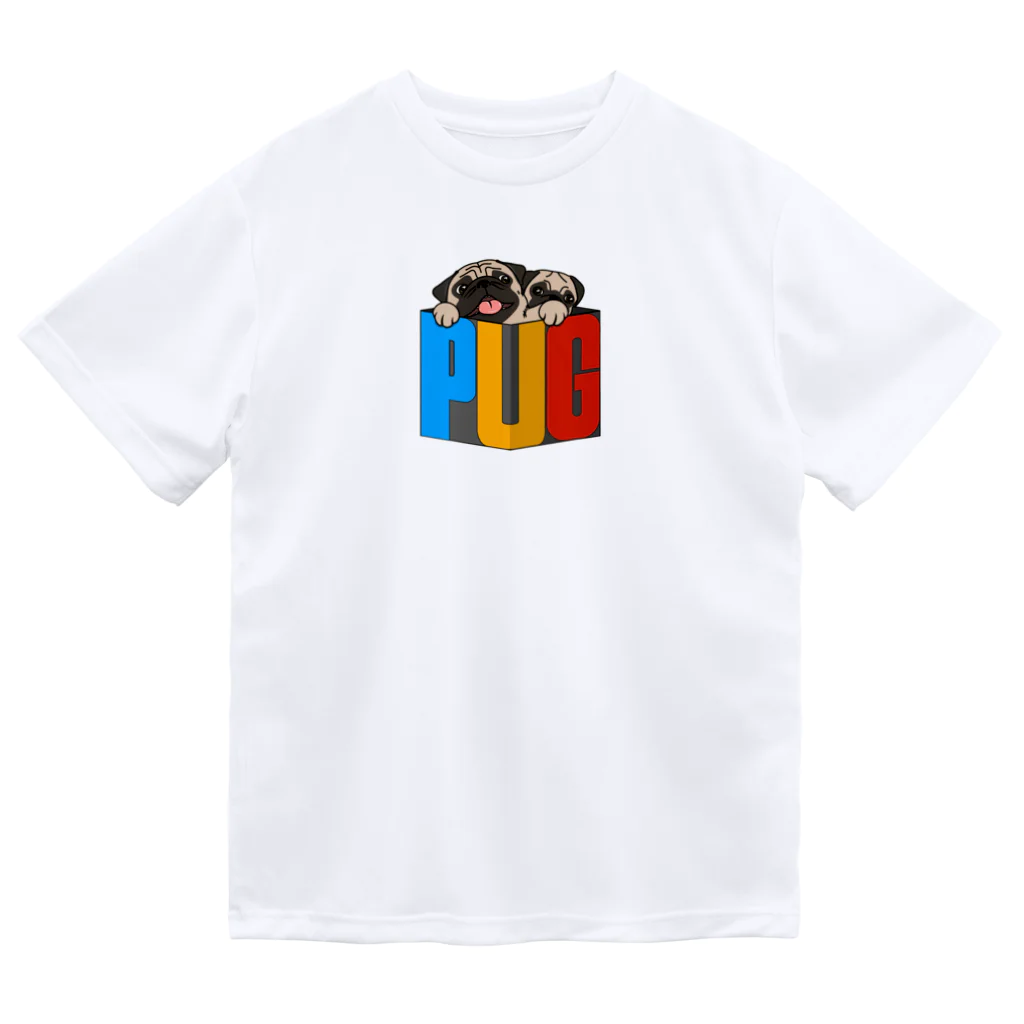 パグ PUG ぱぐ  OHMAI GALLERYのPUG-パグ-ぱぐ　道具箱ならぬパーグ箱から出たい親子パグ Tシャツ ドライTシャツ