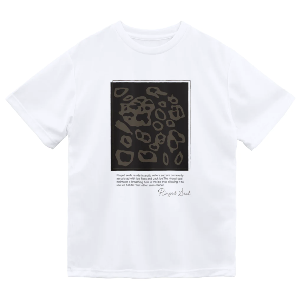 chiho_seal_shopのワモン アザラシ 柄 チャコール Ringed seal pattern Charcoal ドライTシャツ