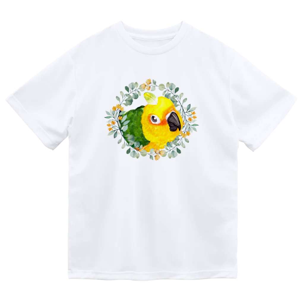 mariechan_koboの030 ナナイロメキシコインコ オレンジ小花のリース ドライTシャツ