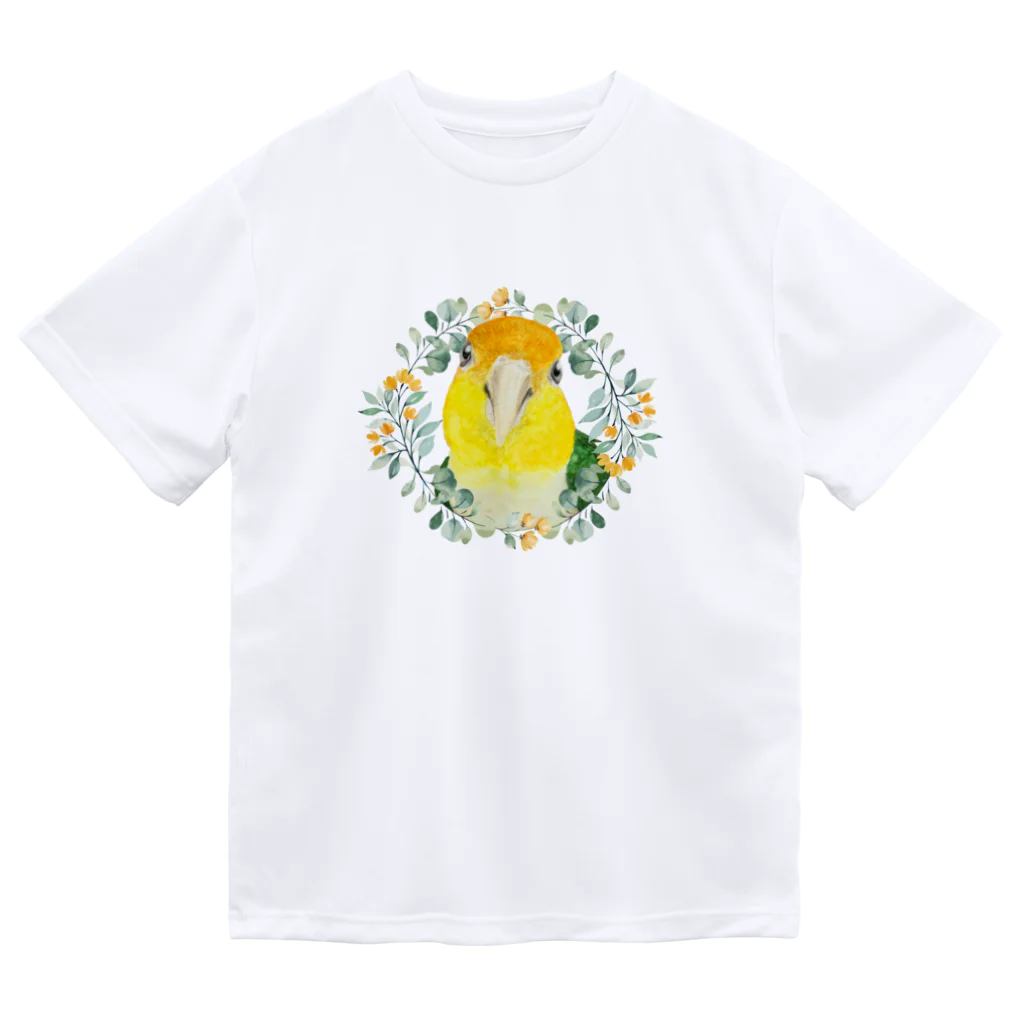 mariechan_koboの031 シロハラインコ オレンジ小花のリース Dry T-Shirt