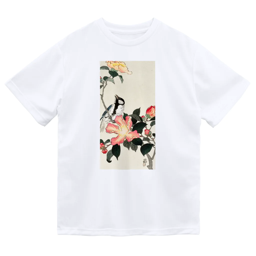 MUGEN ARTの小原古邨　椿に四十雀  Ohara Koson / Great tit on branch with pink flowers  Dry T-Shirt