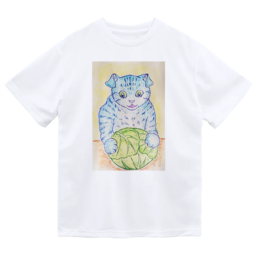 ぼくらの時間（みどり色）のキャベツの番人は猫（背景黄色） ドライTシャツ