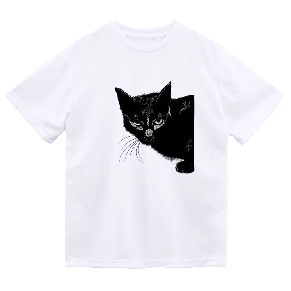 小鳥と映画館のカッコよく覗きに来た黒猫 Dry T-Shirt