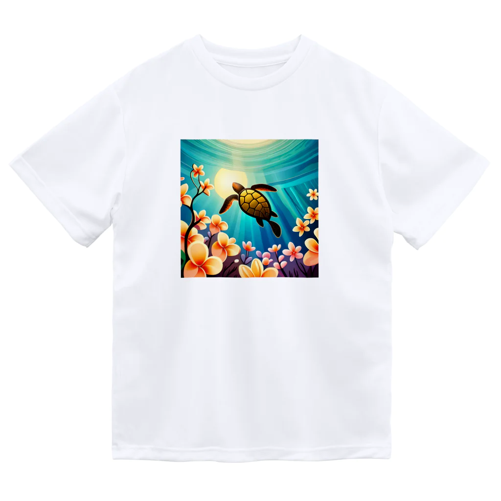 青空クリエイトの海亀とプルメリア Dry T-Shirt