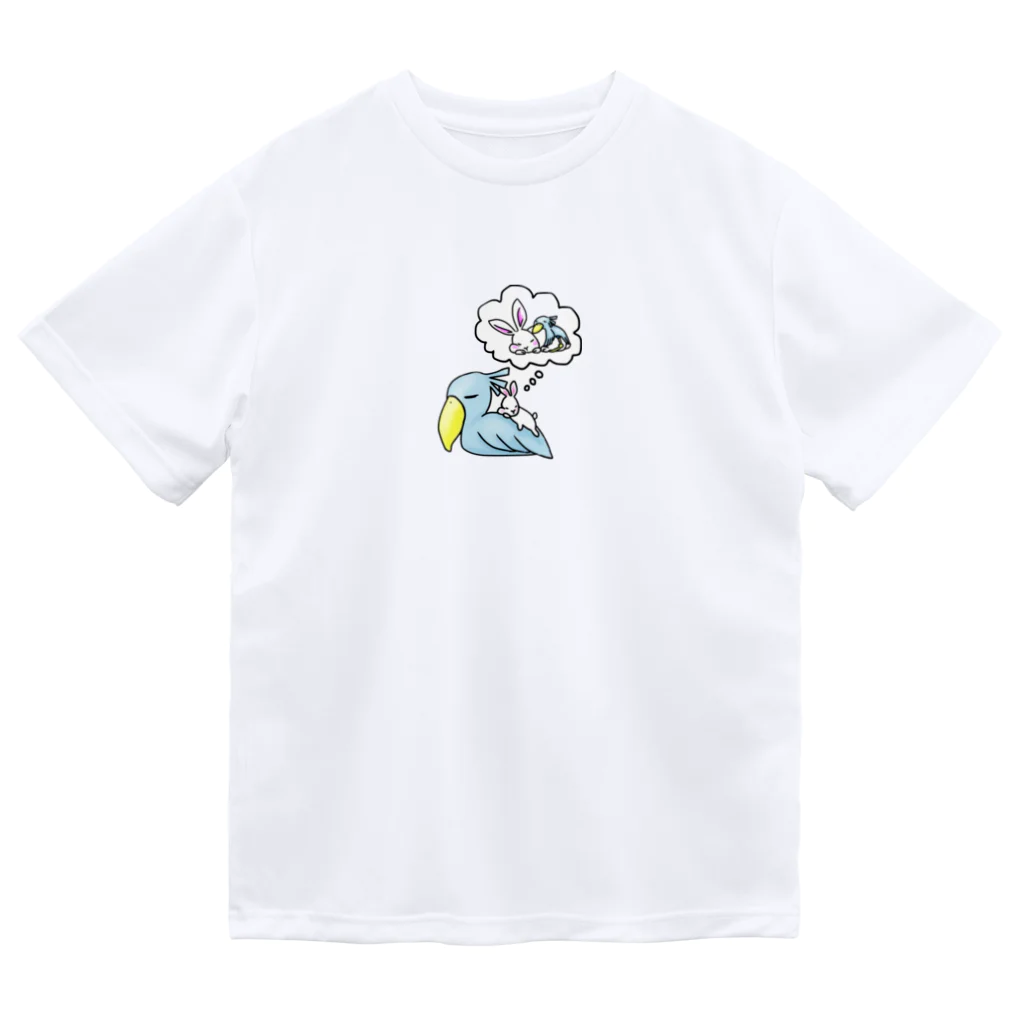 走りたいハシビロコウのおひるねハシビロコウ&うさぎ Dry T-Shirt