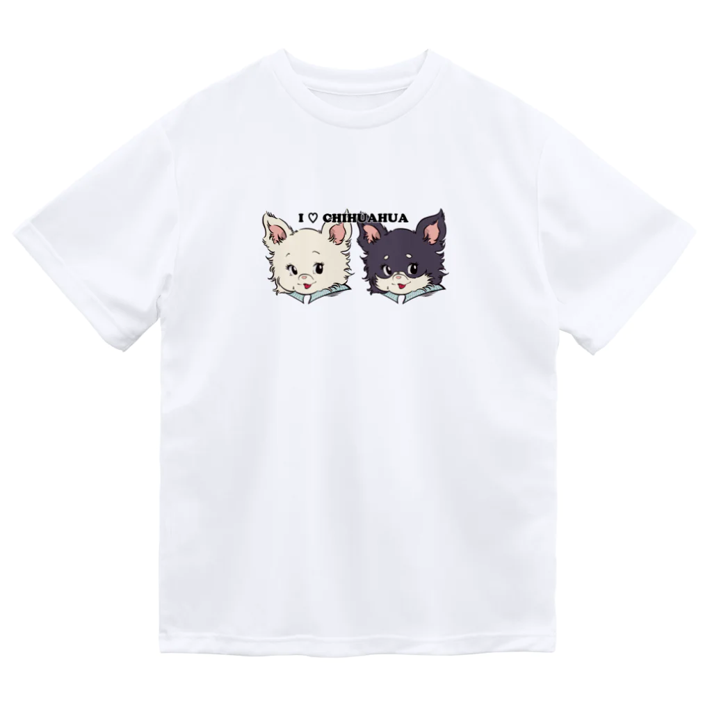 チャリティーグッズ-犬専門デザインのチワワ-ホワイト・クリーム&ブラックタン「I♡CHIHUAHUA」 ドライTシャツ