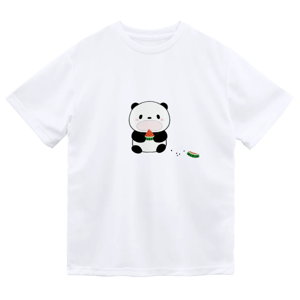 ゆきいろデザインのスイカを食べるパンダ ドライTシャツ