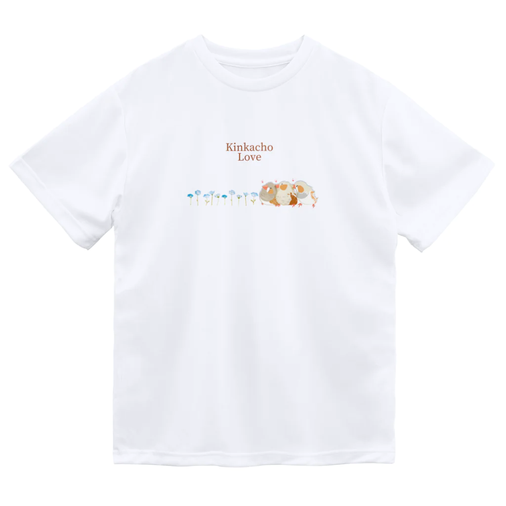 雛乃の文鳥グッズ屋さんのキンカチョウのネモフィラデザイン ドライTシャツ
