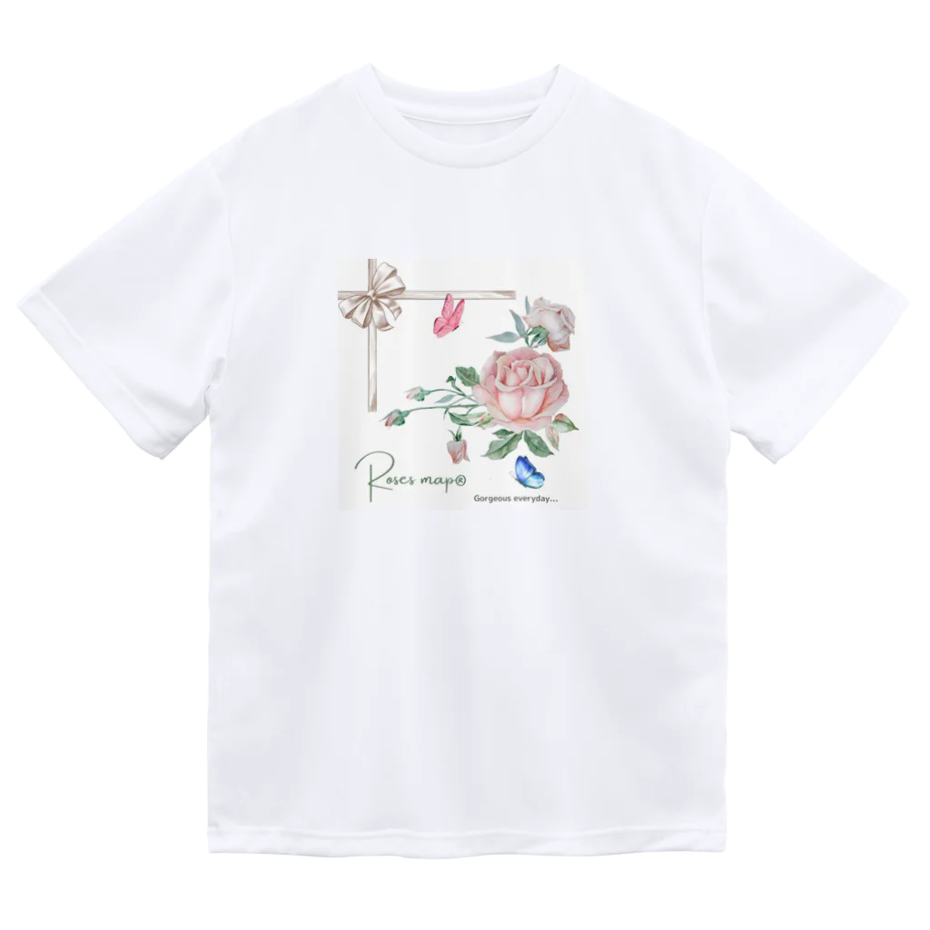 Roses_mapの薔薇のギフトと蝶 ドライTシャツ