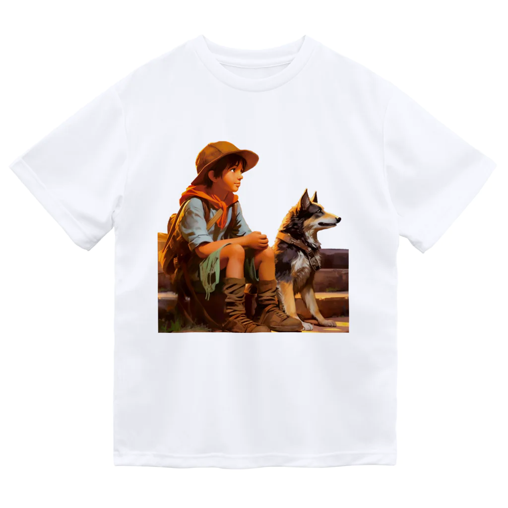 桜音ことこ企画の少年とオオカミのエジプト探検 ドライTシャツ