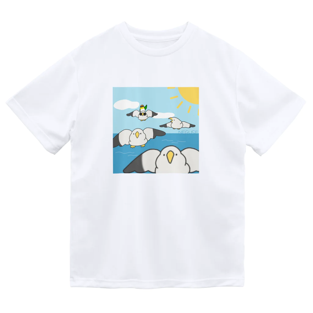 ねぐせSHOPのカモメとシロハラちゃん ドライTシャツ