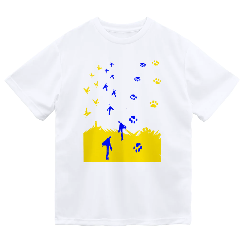 shi-chi Labo graph(詩一）の足跡(猫と鳥) Dry T-Shirt
