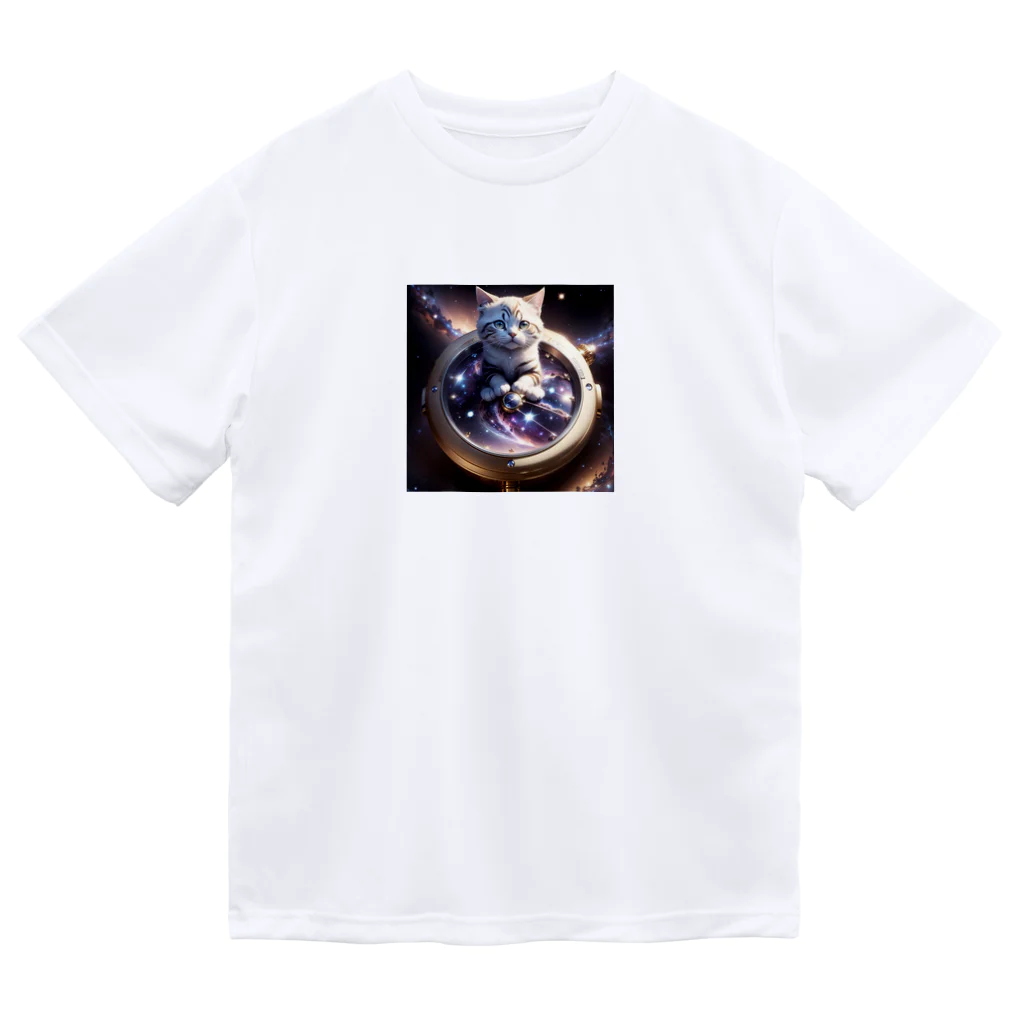 catgoodsの猫と宇宙の時計 ドライTシャツ
