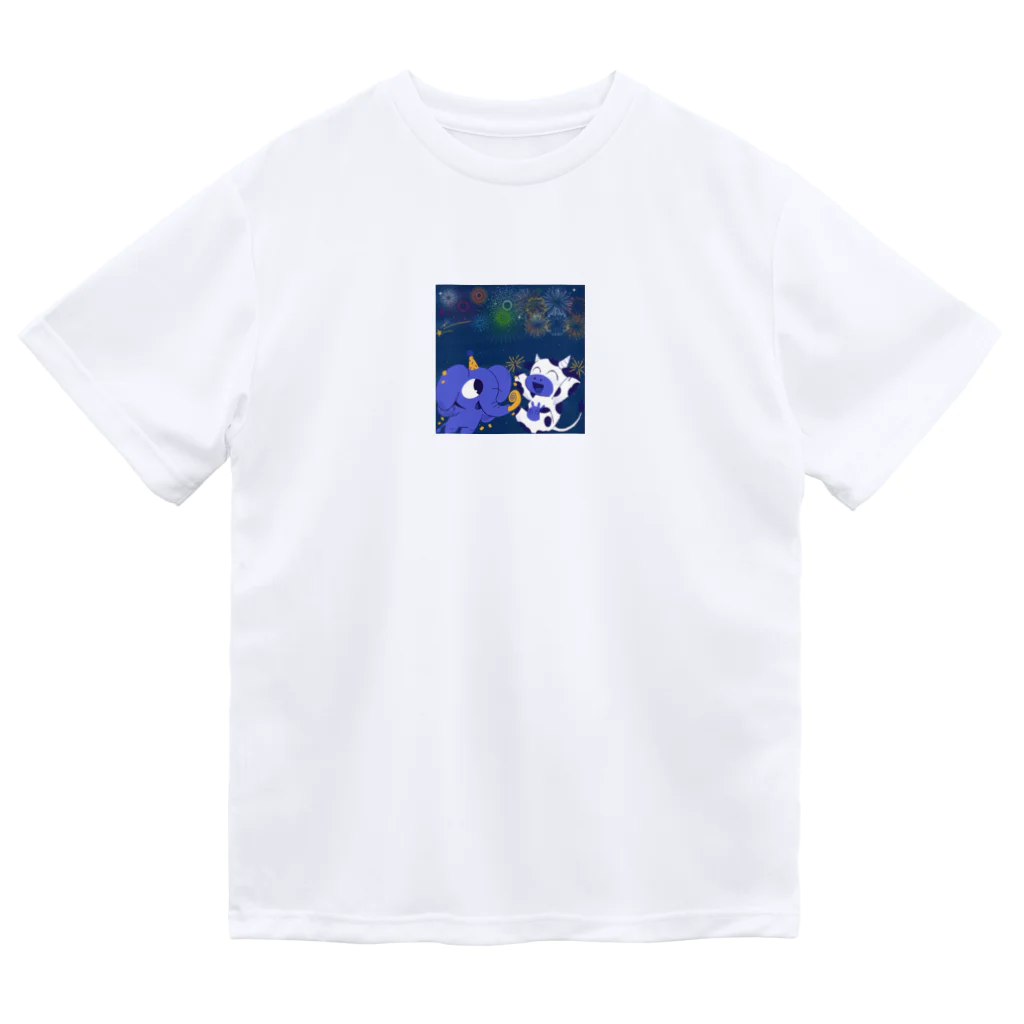 キイロチャンの花火の夜の牛くんとゾウさん Dry T-Shirt