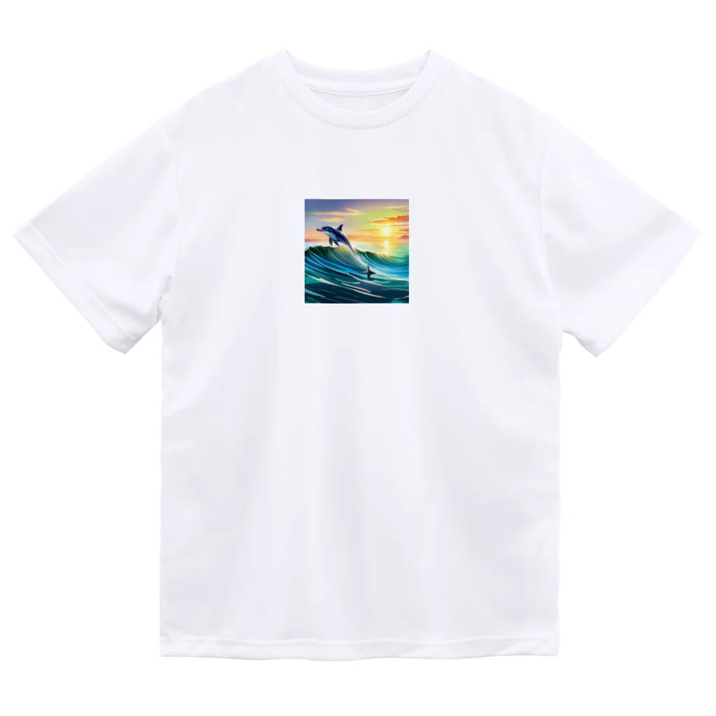 itacyoko(AIイラスト屋)の夕暮れで飛ぶイルカ Dry T-Shirt