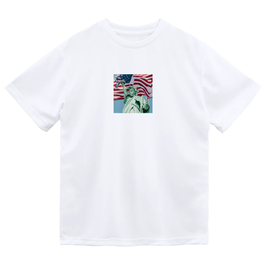 SK8461の自由の女神とアメリカ国旗 Dry T-Shirt