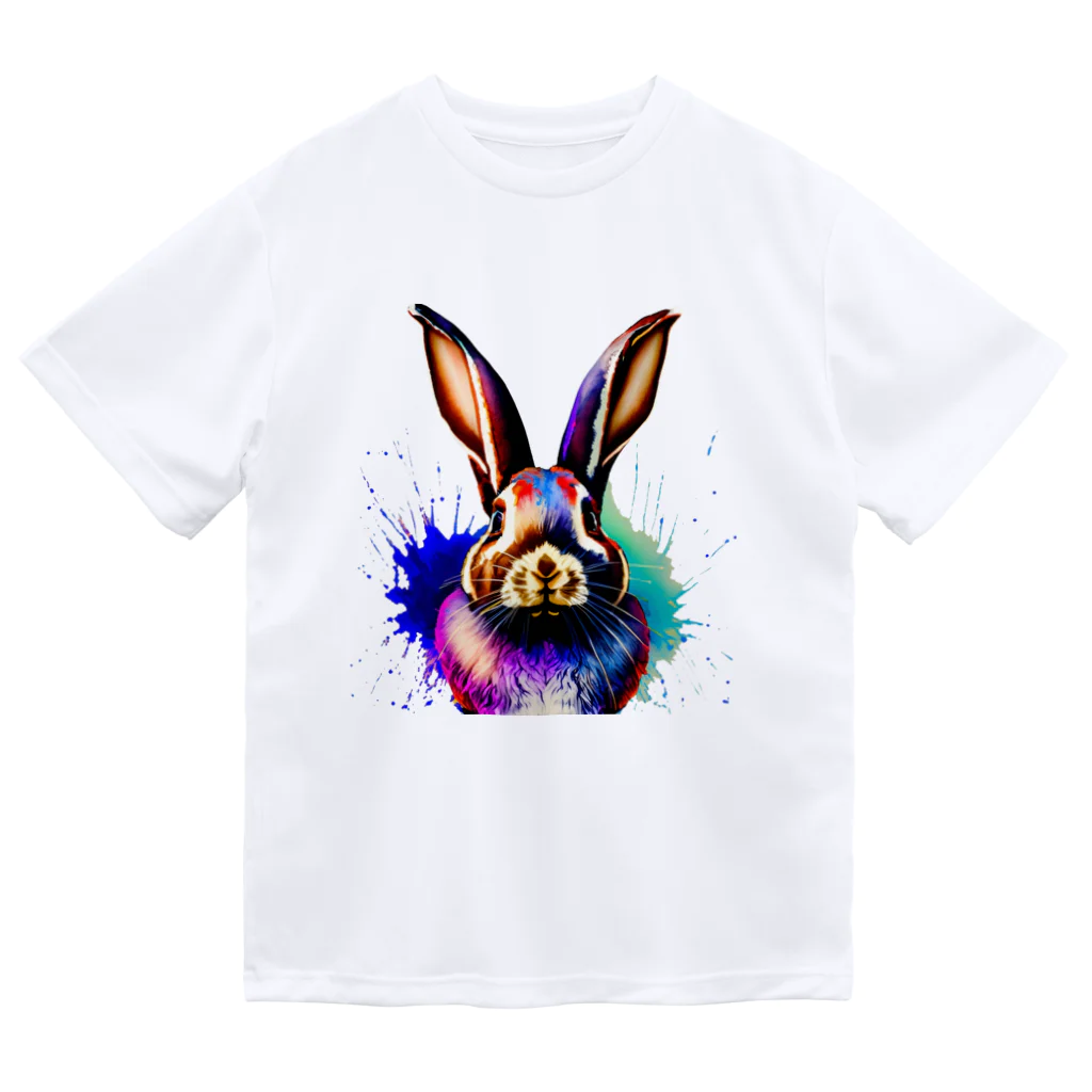 gagalarinnのColorful Watercolor-ウサギ ドライTシャツ