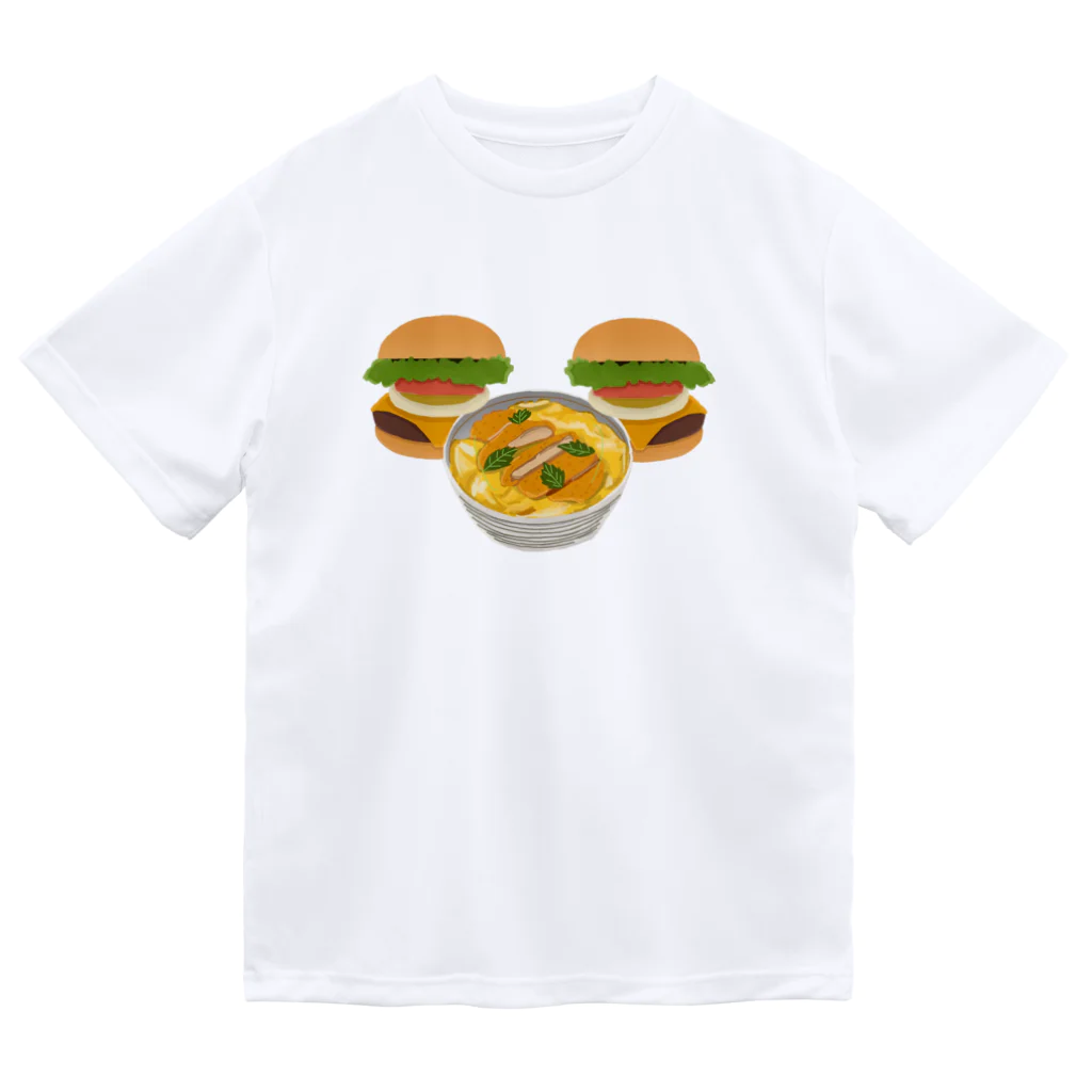 徳原旅行先のお土産屋さんのかつ丼とハンバーガー２個 ドライTシャツ