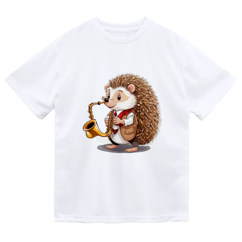 moriugのサックスを演奏するハリネズミ ドライTシャツ