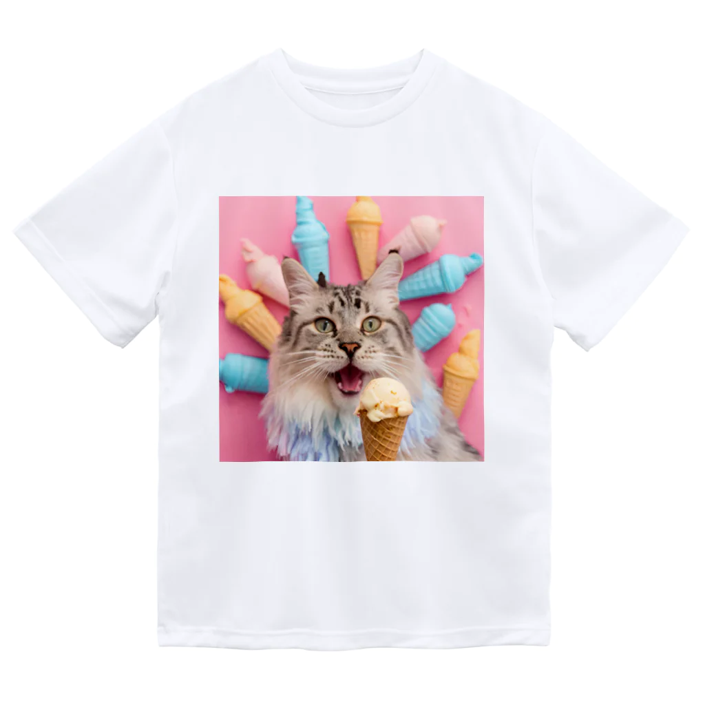 猫雑貨屋　ねこまろのアイスを食べた猫 Dry T-Shirt